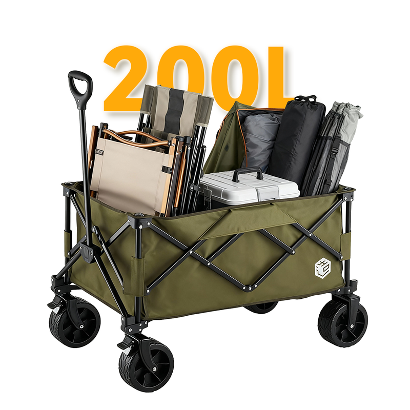 Camping Cart - Off-Road Wheel, Outdoor Camp Cart, Foldable Trolley with Double Brakes