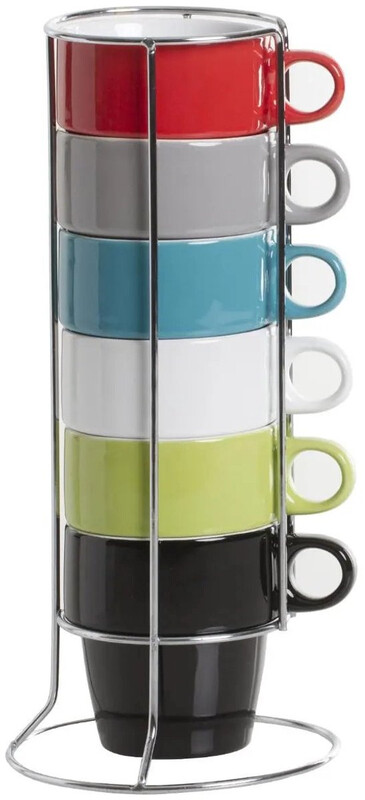 Secret de Gourmet Keramische Mok Set met Metalen Rek - 6 stuks, 260 mL, Multi