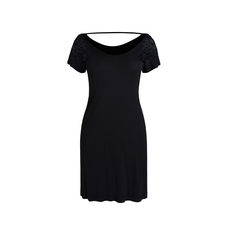 round-neck black short sleeved nightgown XL