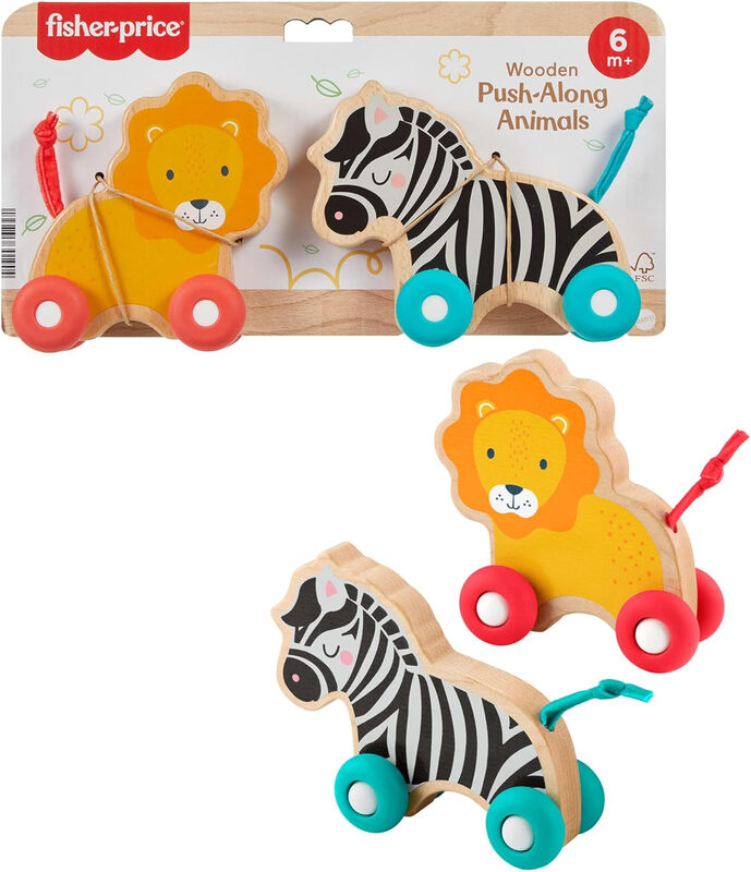 Wooden Push Along Animals Lion & Zebra