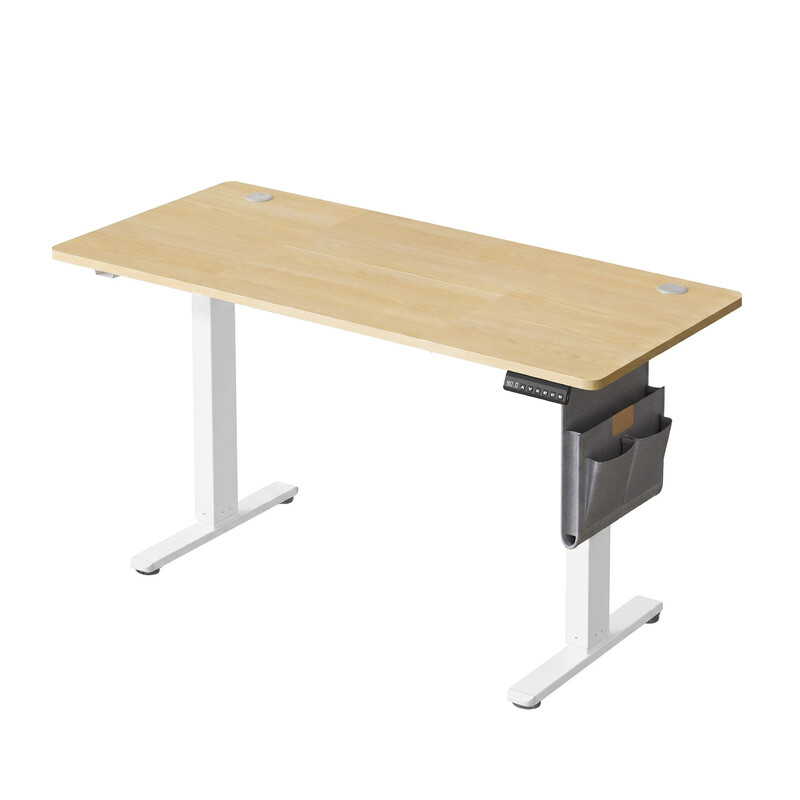 JOYFURNOS In Hoogte Verstelbaar Bureau, 160 x 70 cm, Geheugenfunctie, USB-C-Aansluiting, goud eiken
