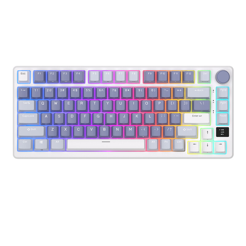 RK ROYAL KLUDGE M75 Ocean Blue Mechanisch Toetsenbord met OLED Smart Display en Volumeknop, 2.4 G/USB-C/BT Gasket Mounted 75% Layout Draadloos Gaming Toetsenbord met 81 Toetsen, RGB Achtergrondverlichting, Hot-Swappable Cream Switch