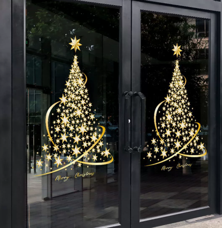 Ju7cer 2-pack Christmas Tree Stickers - Large Golden Christmas Tree - Can be Used for Wall, Window, and Storefront Decoration - Window stickers