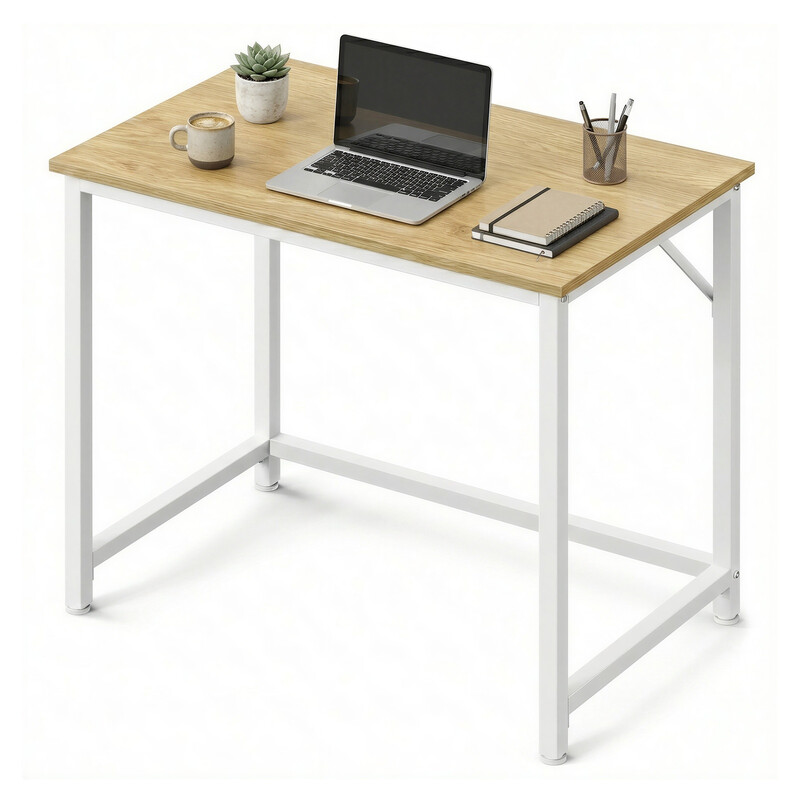 Ochama X Songmics Computer Desk, For Home Study, Bedroom, 80 X 50 X 76 Cm, Natural Oak And Pearl White