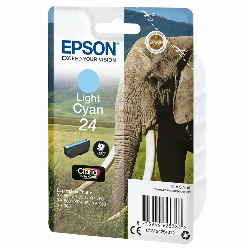 Epson Elephant singlepack lichte cyaan 24 Claria Photo HD inkt
