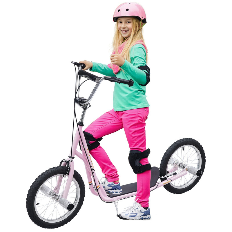 371-026PK HOMCOM Stunt Scooter, Kids Scooter with 16" Big Wheels, Adjustable Height,