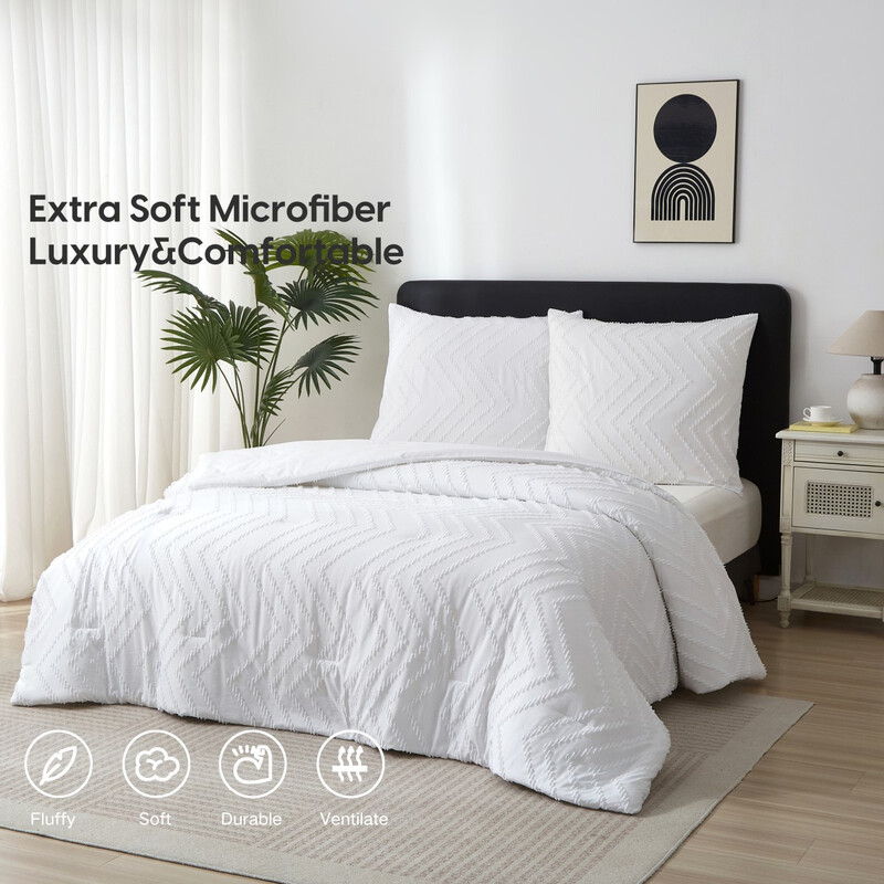 Meeallhome Comforter Set Soft Warm Tufted Neutral Bedding Set 260*220cm/60*80cm*2 White