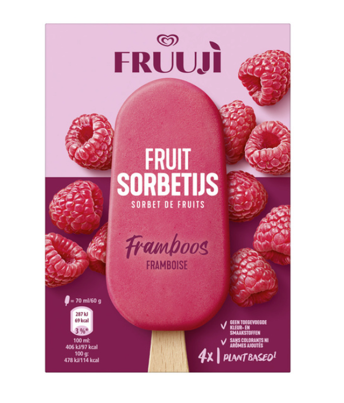OLA Fruuji Sorbetijs Framboos 4 x 70 ml