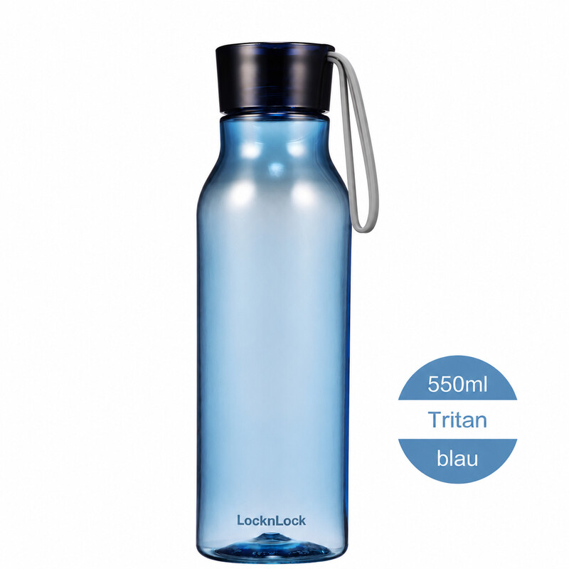 LocknLock Eco Wasserflasche 550 ml – Blaue Tritan-Kunststoff BPA-freie Flasche mit Schraubdeckel & Trageband, Auslaufsicher für kalte Getränke