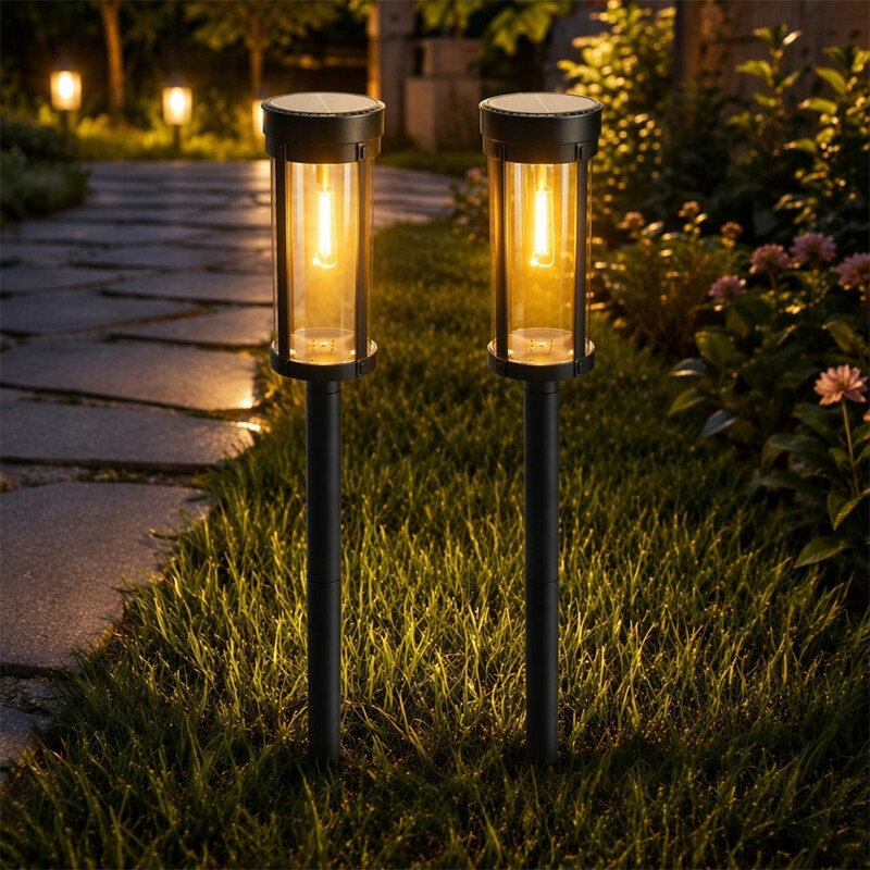 UME 2 Stuks Zonnepadverlichting voor Buiten, Heldere Zonne-Tuinlampen met Metalen Design – IP65 Waterdicht, Automatisch Aan/Uit, 3000K LED Landschapsverlichting voor Tuin, Gazon, Looppad, Oprit, Terrasdecoratie