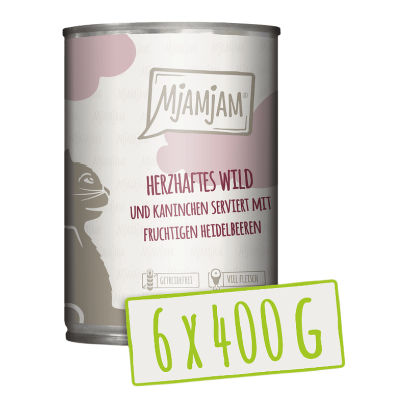 MjAMjAM - Hartig wild en konijn met bosbessen 400 g*6