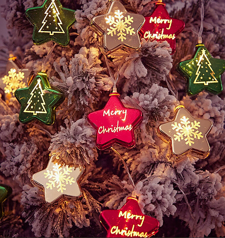 LED Christmas Decorative Light String, Red green White Five Pointed Star Christmas Tree Snowflake Pattern, Suitable for Indoor and Outdoor Decoration, Mother's Day, Christmas, Wedding Decoration Lights