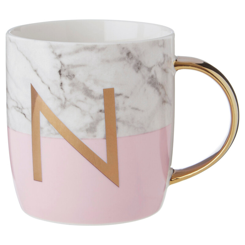 Frosted Deco Marble Effect and Pink Monogram Mug, N
