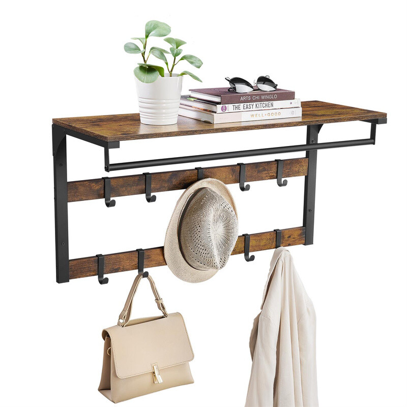 Coat Rack & Hanging Rail Wall Mounted Rustic Brown/Black