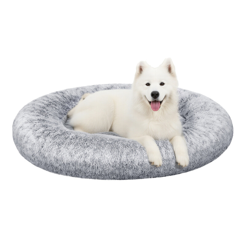 donutvormig hondenbed, pluche, kalmerend, met afneembare en wasbare hoes, grijs, 120 x 20 cm