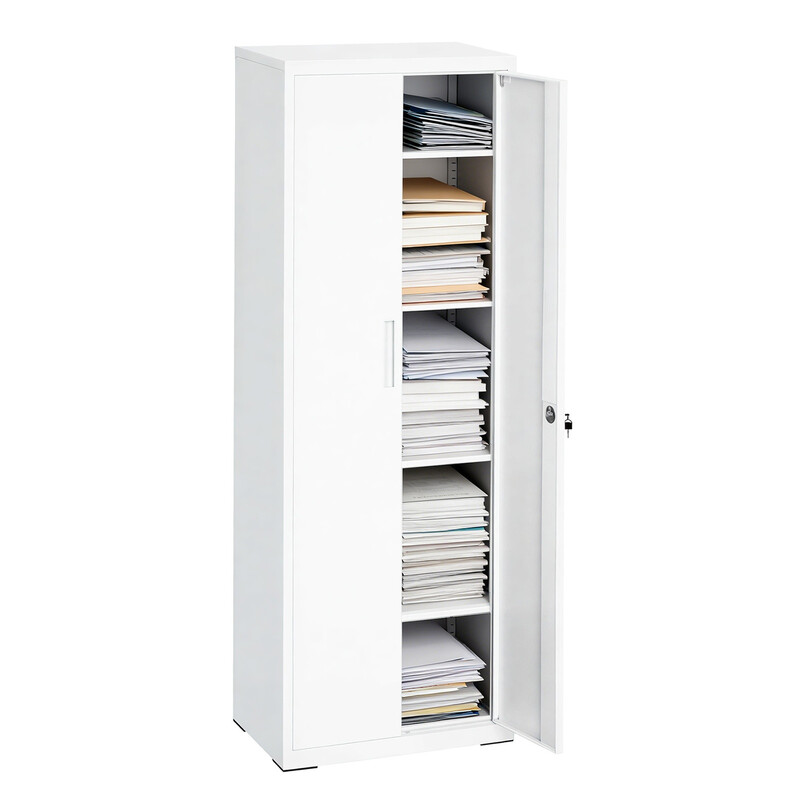 4-Tier Filing Cabinet, Multi-Purpose Cabinet, Steel Storage Cabinet, Double Doors, Wh