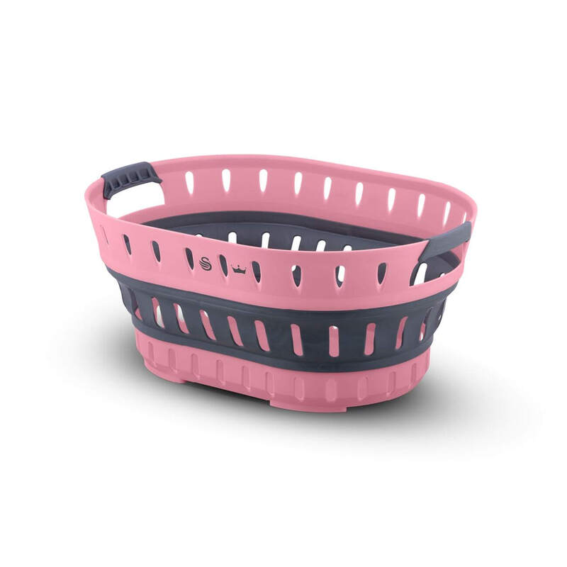 x Lynsey Oval Collapsible Laundry Basket with Soft Grip Handles， 60 Litre， Pink and G