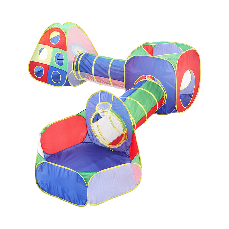 LIVINGANDHOME 5-in-1 Pop-Up Kinder Spielzelt Set, Bällebad mit Tunnel Kleinkind Spielhaus, Schnellfaltbar & Einfache Aufbewahrung