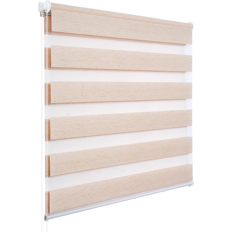 WOLTU Doppelrollo Klemmfix ohne Bohren Holzoptik Natur B80 x H150 cm, Duo-Rollo Lichtdurchlässig für Innenverdunkelung, Zebra-Rollo mit Kette - Seitenzugrollo für Fenster und Tür