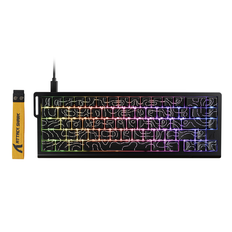 ATTACK SHARK X68 HE Tastatur mit Schnellzugriff, magnetische Schalter, schwarze Konturen (Keycaps mit durchscheinendem Muster)