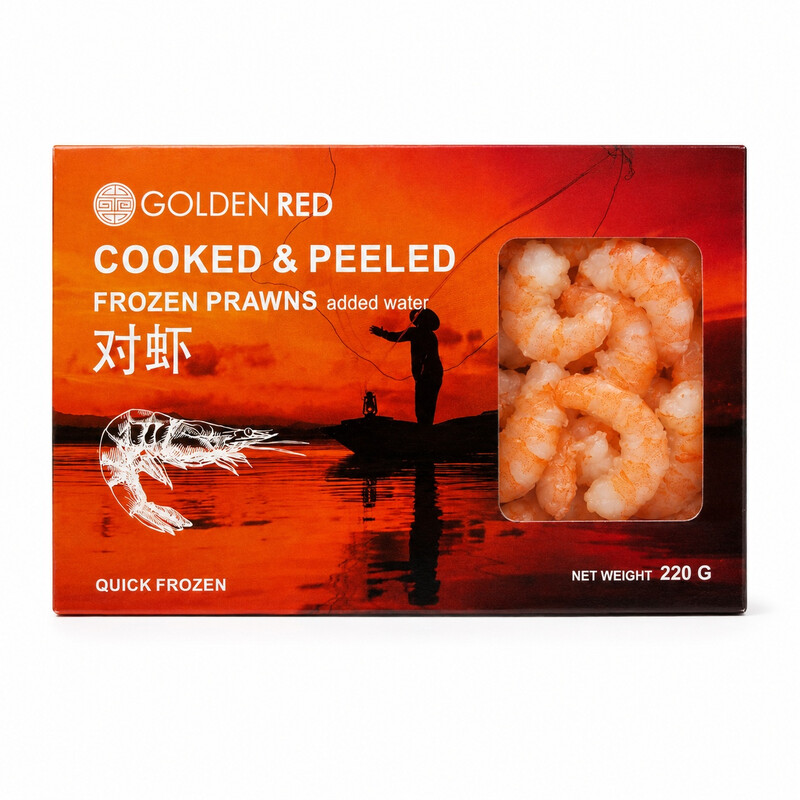GOLDEN-RED Cooked & Peeled Pink Speckled Shrimps 90-120/lb (220g)