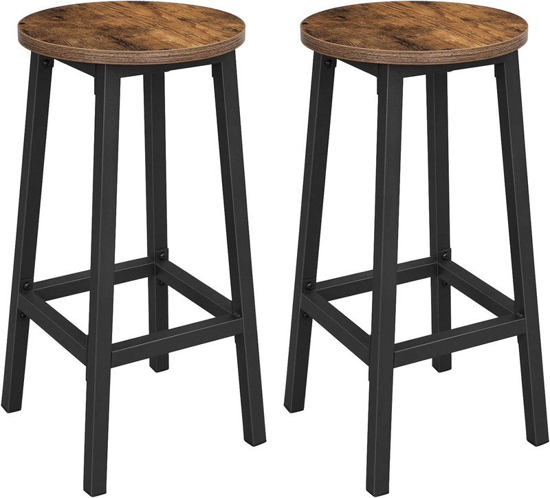 Vasagle Set Aus 2 Barhockern, Barhocker, Hohe Barhocker Mit Rückenlehne, Barstühle, Stahlrahmen, Industriedesign, Einfache Montage, Rustikales Braun
