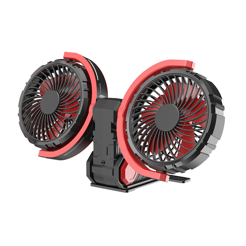 Hello leiboo Foldable Dual Head Car Fan with 2 USB Ports, 12V/24V Cigarette Lighter Powered, 3-Speed Adjustable Cooling Fan with 360° Rotation, Compact Folding Design for Convenient Use in Vehicles, Portable Car Cooling Accessory