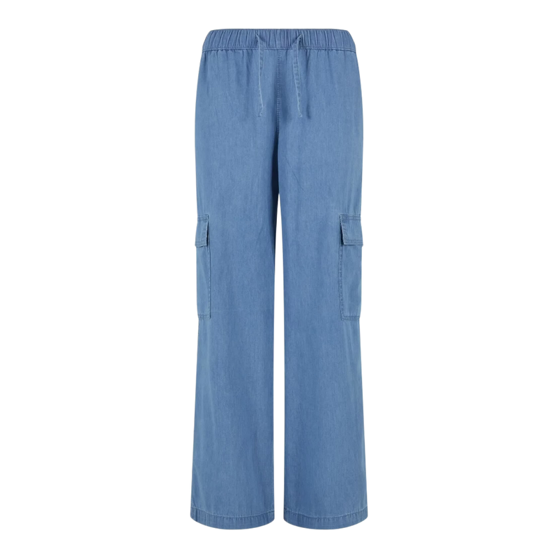 Dames lichte denim cargo pants, skyblauw, gewassen, maat XS