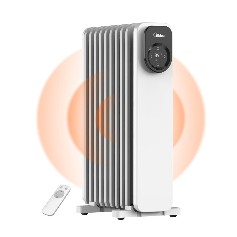Midea NY2009-24UR Ölradiator, mobile elektrische Heizung mit Thermostat, 2000 W, 9 Rippen mit Fernbedienung und LED-Touchscreen, 4 Modi, Überhitzungsschutz und Kippschutz, leise
