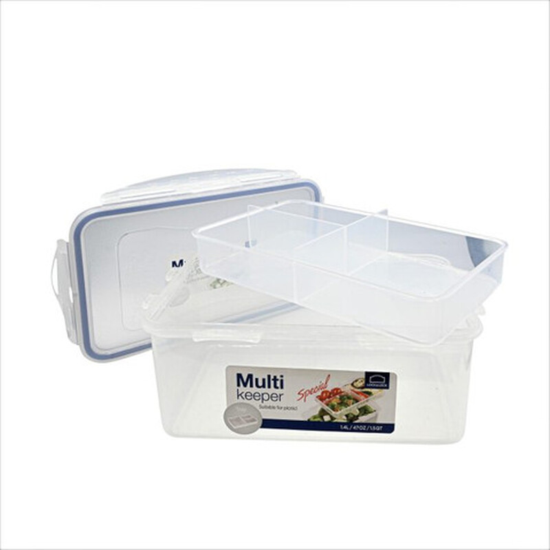 LocknLock Kunststoff-Frischhaltedose 1,4 L – Transparente rechteckige Lunchbox mit Trennwand, luftdicht & auslaufsicher, BPA-frei, mikrowellengeeignet, gefriergeeignet & spülmaschinenfest