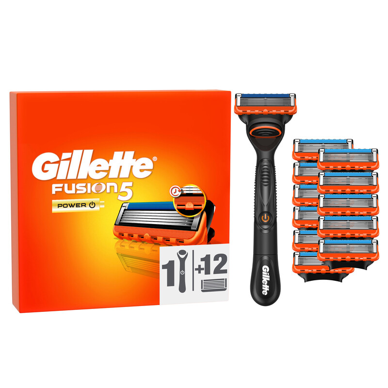 Gillette Fusion5 Power Männer Rasierer: Elektrischer Trimmer mit 1 Rasierer + 12 Ersatzklingen für langanhaltend gründliche Rasur