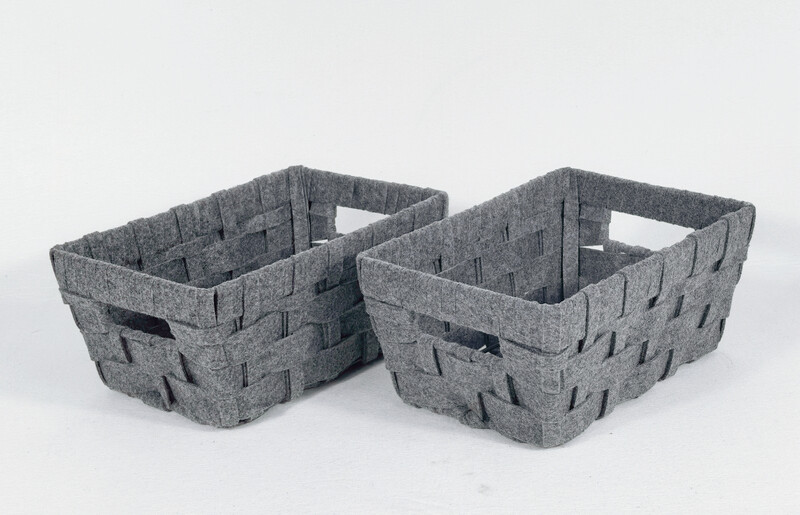 SET OF 2 FELT WOVEN SMALL STORAGE BASKETS-GREY 10x7x4"H