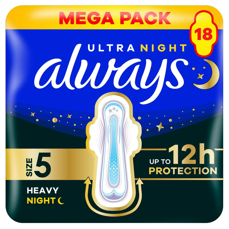 Always Ultra Secure Night Pads With Wings Size 5 18 Pack