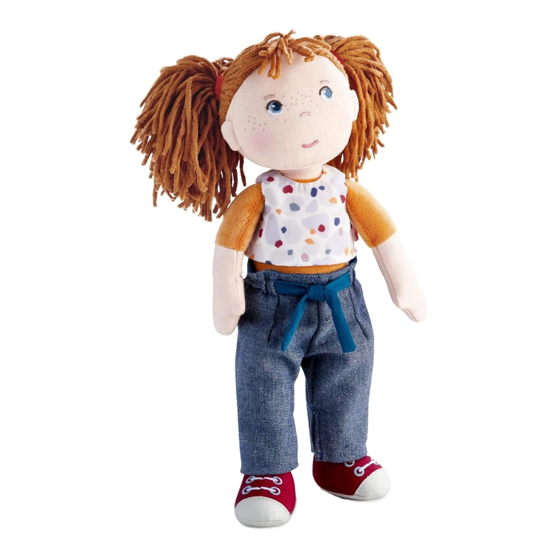 HABA Puppe Malou - 30 cm Weichpuppe zum Spielen und Kuscheln - Weiche und waschbare Materialien - Ideale Alternative zu Plüschpuppen - Geeignet für Kinder ab 1,5 Jahren - 2010818001