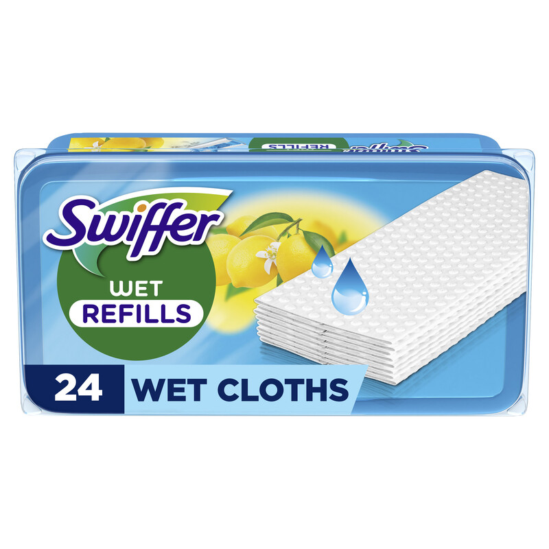 Swiffer Lingettes Humides Pour Balai Attrape Poussière 24 Lingettes Humides Parfum Citron Frais Attrape Et Retient 3x Plus de Poussière qu'un Balai Classique Balai Vendu Séparément