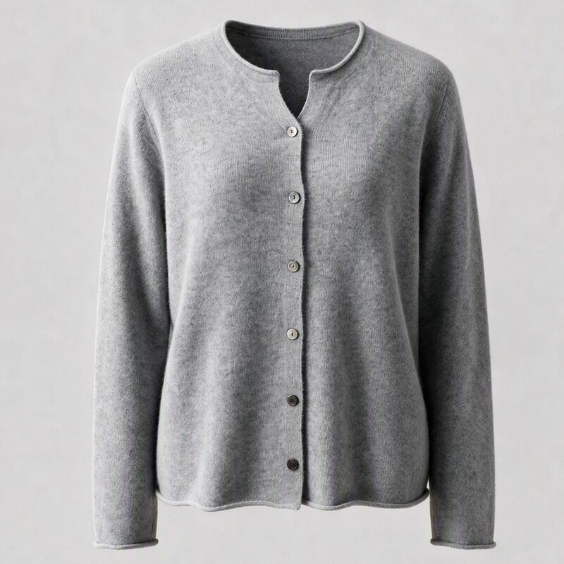 Reine Kaschmir Rundhals Langarm Strickjacke für Damen - Grau Herbst Winter Strickwaren Mittel Rauchgrau Einheitsgröße