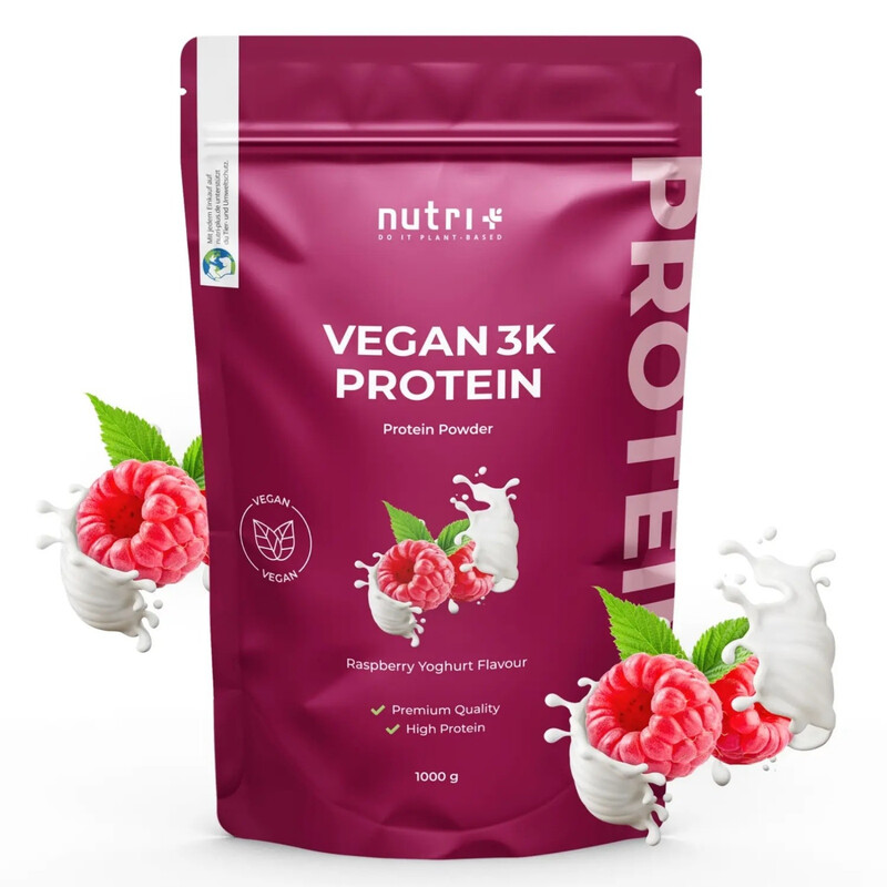 Nutri+ 3K Proteinpulver Vegan 1 kg Himbeer-Joghurt