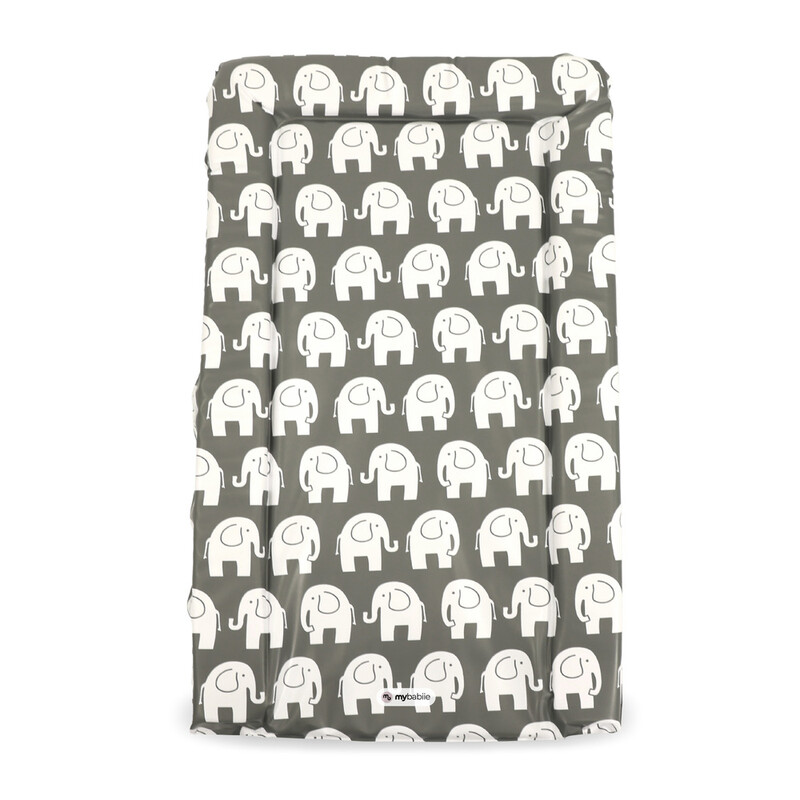 My Babiie Changing Mat in Grey Elephants Design for Baby Nappy Changing, Waterproof & Portable Pad with Soft Wipeable Surface