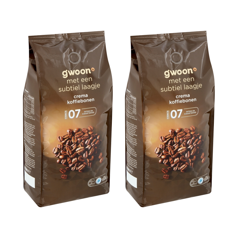 g'woon Crema Koffiebonen - 1000 g x2