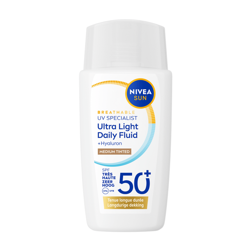 NIVEA SUN UV Face Crème solaire visage ultra légère - Auto-bronzant visage teinté moyen - Absorption rapide - SPF 50+ - 40 ml
