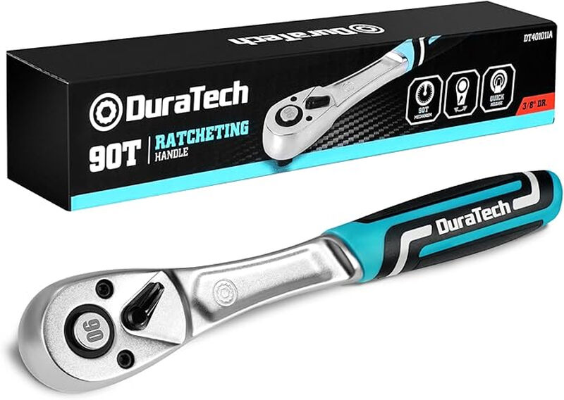 DURATECH Ratschengriff, 3/8 Zoll Quadratischer Antrieb, Wende-Ratsche 90 Zähne, Hergestellt aus Chrom-Vanadium-Stahl, Kleiner Betätigungswinkel 4° für enge Montagebereiche