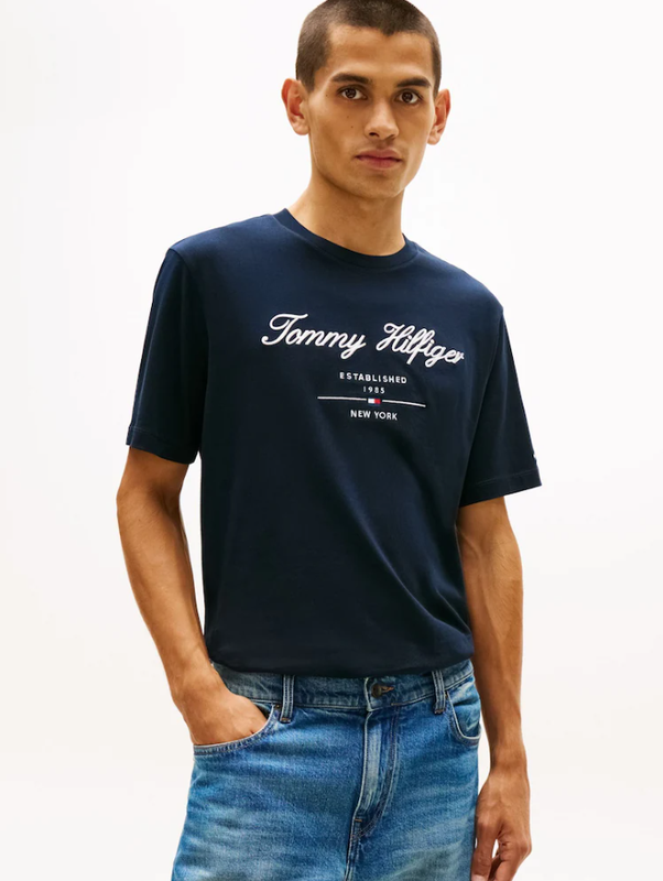 Tommy Hilfiger Msw Textured Logo Jersey T-Shirt - Desert Sky