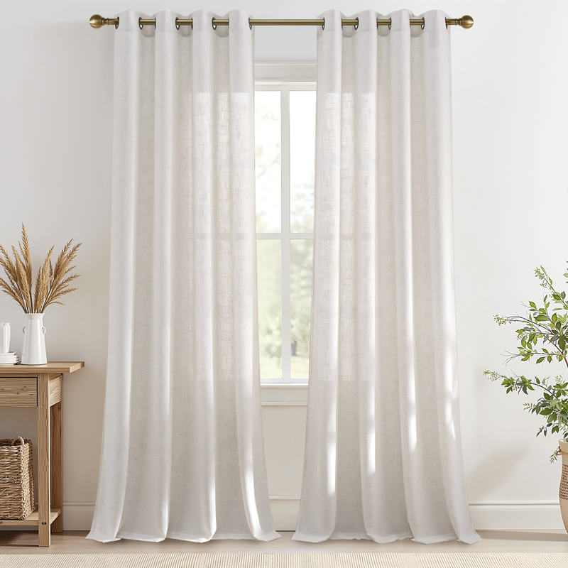 PONY DANCE Halbtransparente Leinen-Textilgardinen mit Ösen, 2 Schals B 140 x L 245 cm Off White