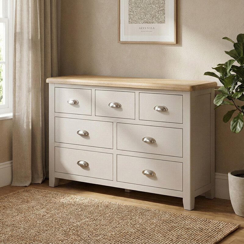 Drawer Chest Windermere 7 Drawers Oak Top Grey/Natural