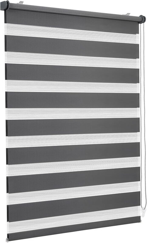 Sekey Doppelrollo Klemmfix ohne Bohren für Fenster, Duo Rollo Jalousie Sonnenschutz, 45x150cm, Dunkelgrau