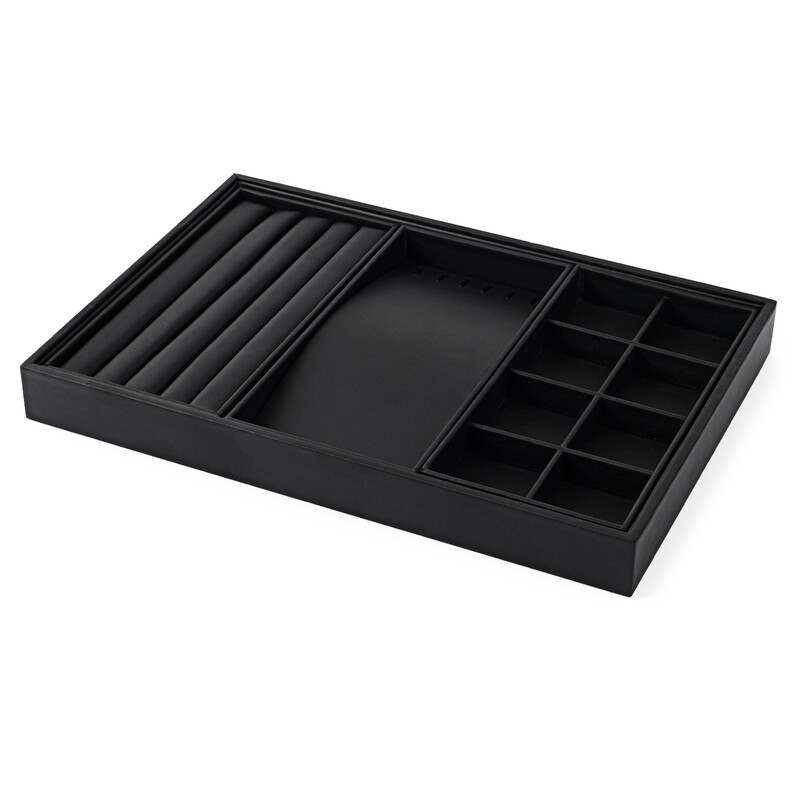 Oirlv PU leather jewelry tray, black jewelry organizer, ring and earring display, necklace and bracelet storage display, jewelry presentation accessories
