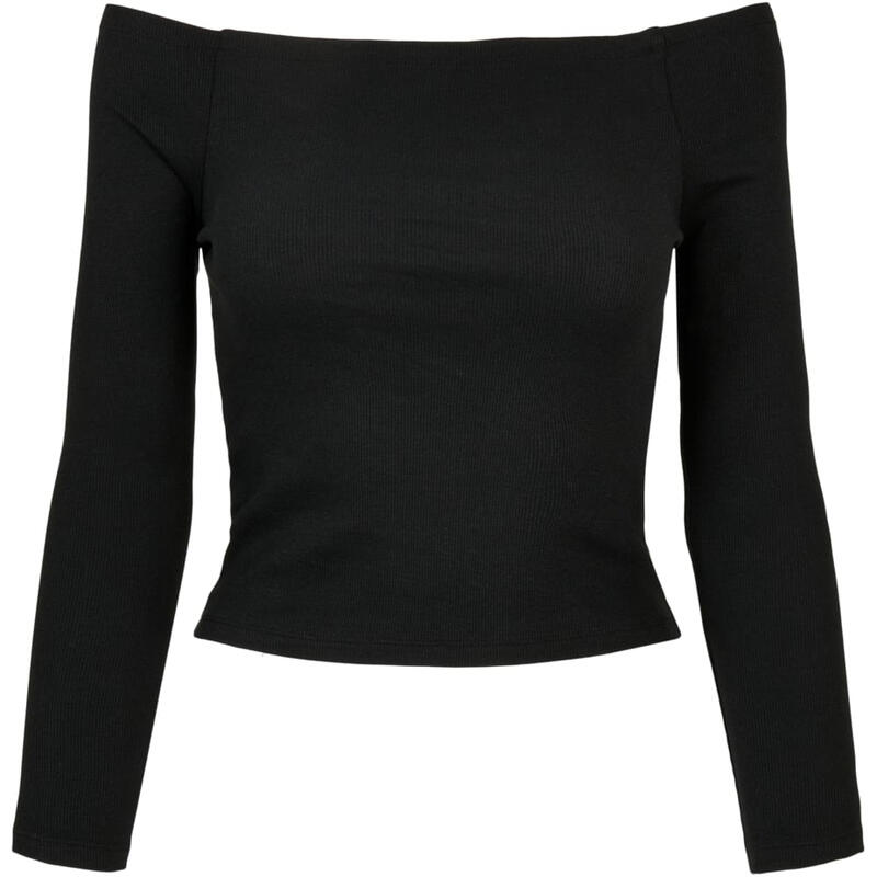 Urban Classics Damen Off Shoulder Rib Langarmshirt Schwarz
