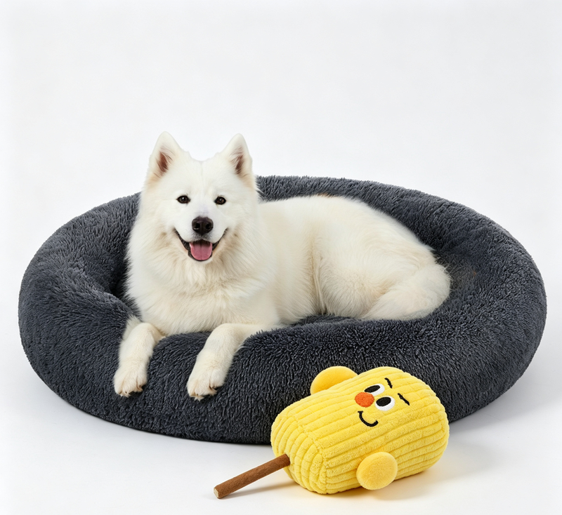 JOYFURNOS Zacht pluche kalmerend hondenbenchbed met afneembare, machinewasbare hoes, donkergrijs, 120 x 20 cm