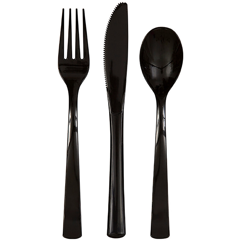 Unique Plastic Cutlery, Black, 18 pack