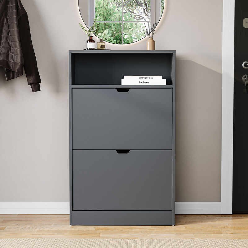 Shoe Cabinet with Shelf 2 Doors Grey